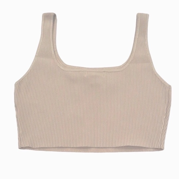 HOUSE OF HARLOW 1960 Ribbed Sculpt Knit Crop Top Luxe Essentials Taupe NWT Large - Picture 2 of 3